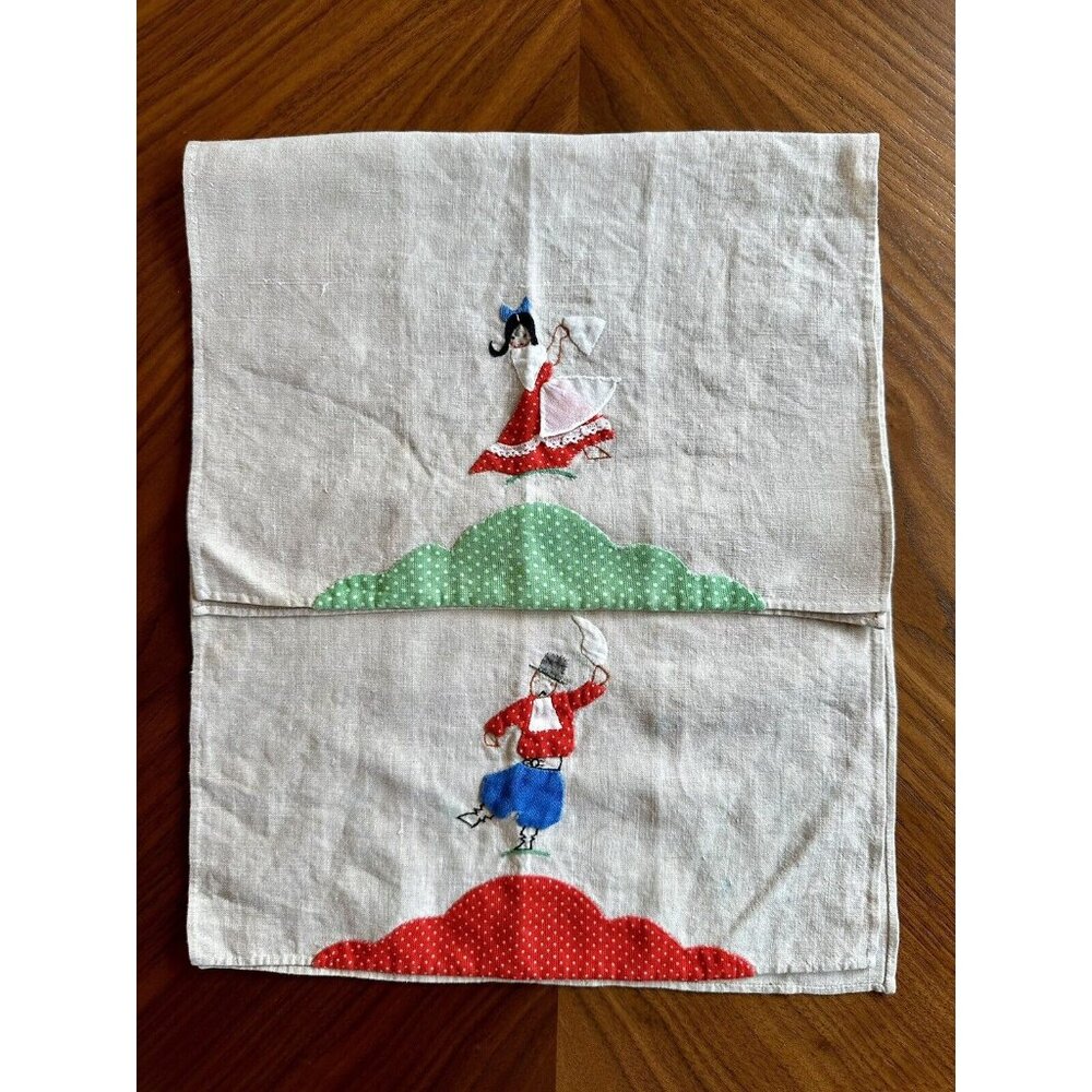 Hand Sewn Handkerchiefs Embroidered Man And Woman Vintage Lot of 2